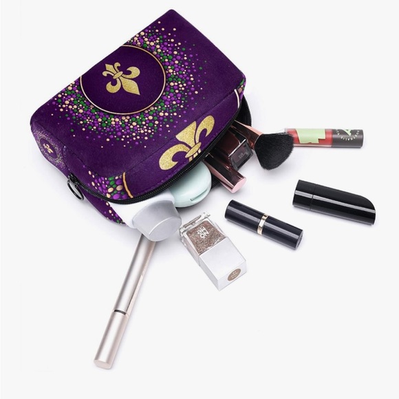 Purple and Gold Fleur-de-Lis Cosmetic Bag - Picture 4 of 7